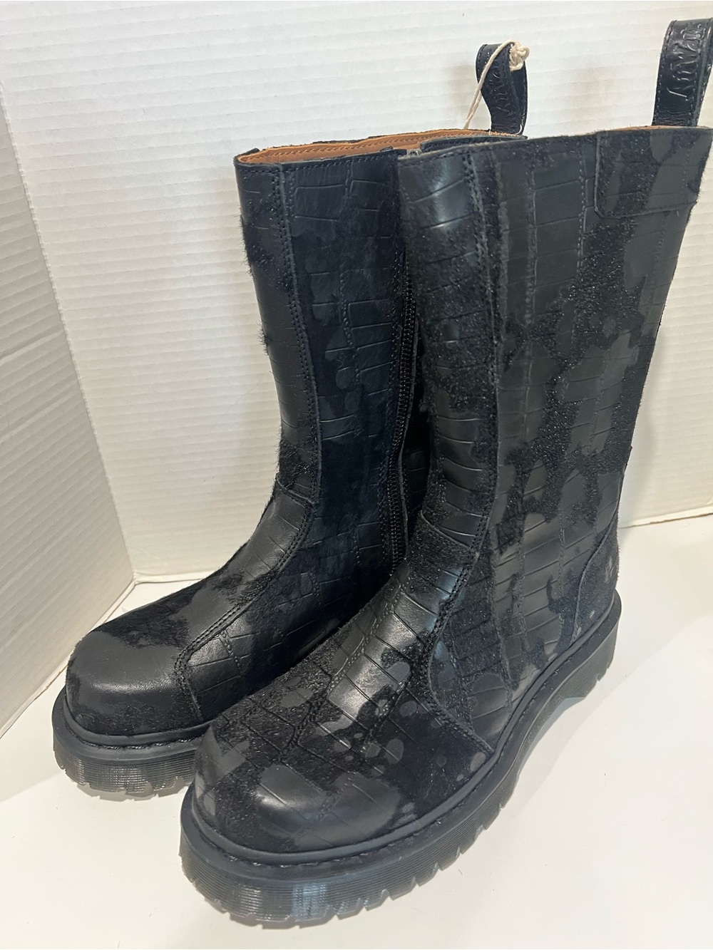 Dr. Martens Rejena Hair On Croc Emboss Leather Boots Size W9